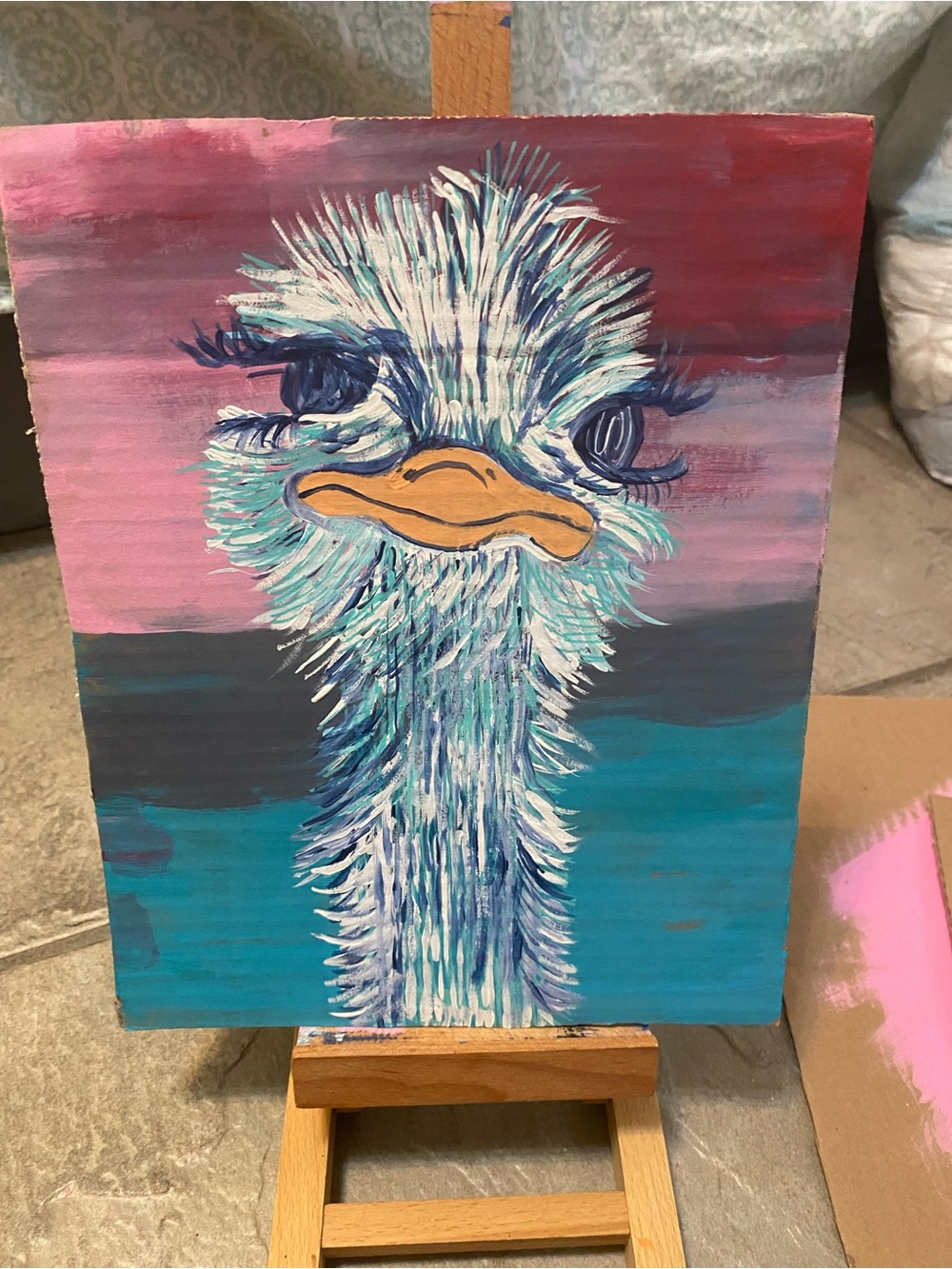 Whimsical Teal Ostrich Cardboard Art - Unbranded